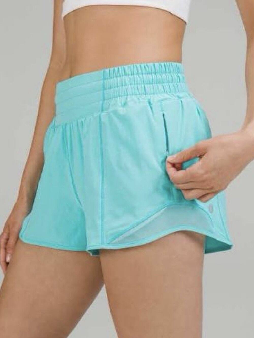 Lululemon Hotty Hot High-Rise Lined Short 4” Sz 6 Tall Electric Turquoise W7AVGT